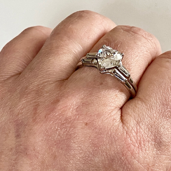 Vintage Avon RJ Sterling Ring Set Silver Heart Shape Zirconia Diamond Engagement - Picture 3 of 6